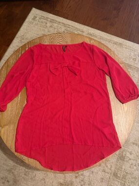 Bright Red Women’s Bow-Detail blouse 3/4 length sleeves